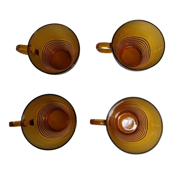 Vintage Duralex France 'Ondine' Cups and Saucers - 10 piece set, Frosted, Orange - Picture 4 of 9